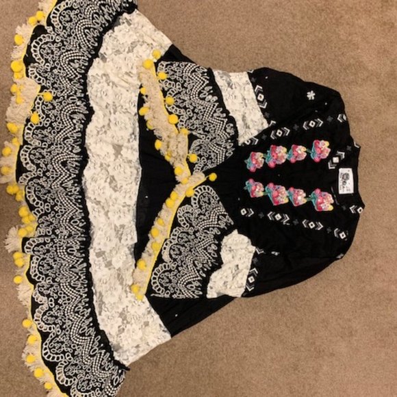 Frill Cotton Dress with Pompom and Threadwork - Picture 2 of 6